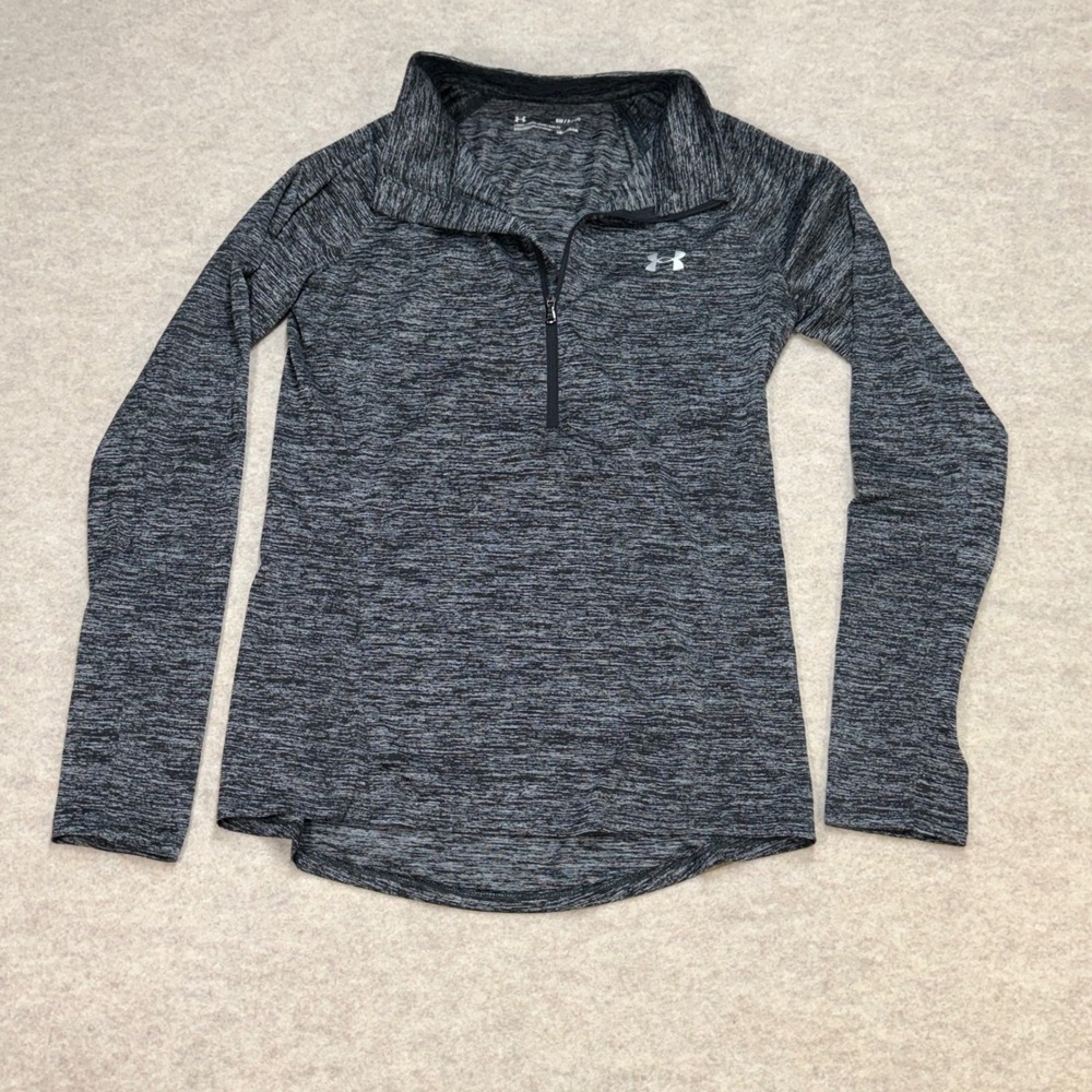 Under Armour Womens HeatGear 1/4 Zip‎ Pullover Space Dye Gray Black Small Sporty